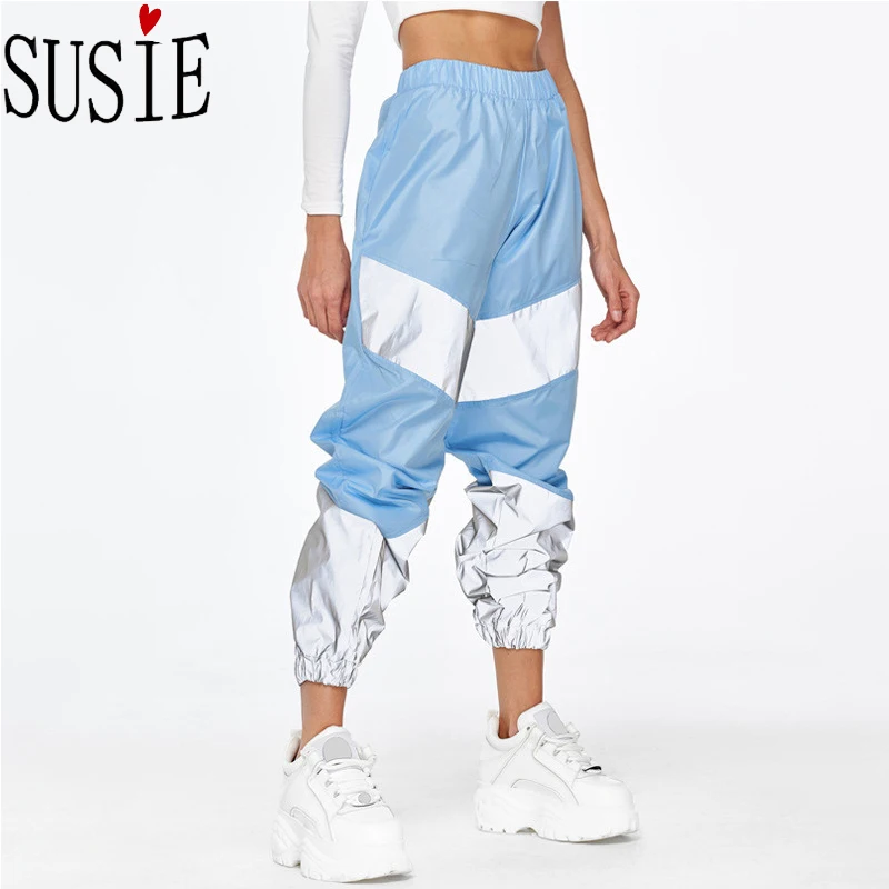 Брюки Светоотражающие женские брюки джоггеры нейлоновая Лоскутная спортивная