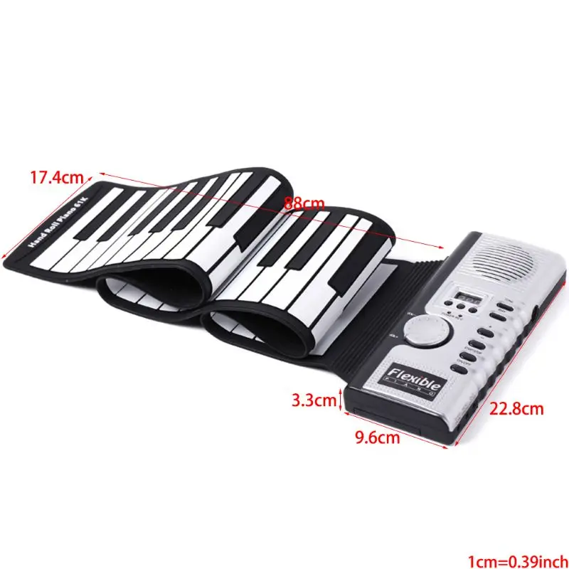 

Portable Roll-Up 61 MIDI Soft Keys Flexible Electronic Piano Music Keyboard New Vocal Toys