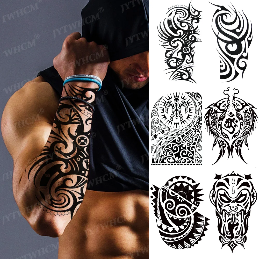

Temporary Tattoos For Men Waterproof Stickers For Kids Henna Fake Sleeves Art Festival Realistic Large Tattoo on the Forearm Arm