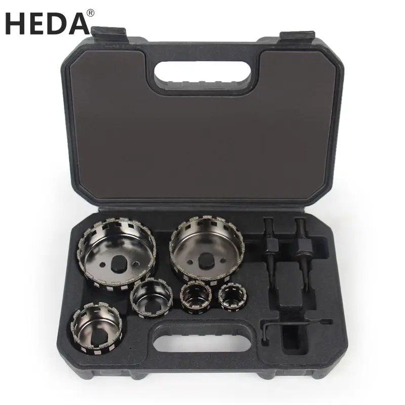 HEDA diamond coated drill bit set 25/ 29/ 38/ 44/ 70/ 73 mm for tile, marble, glass, ceramic, hole saw bits