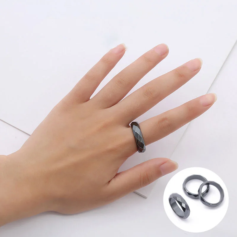 

Flat Hematite Ring for Women Men Black Fashion Smooth Round Natural Stone Finger Ring Teen Couple Party Banquet Jewelry Gift