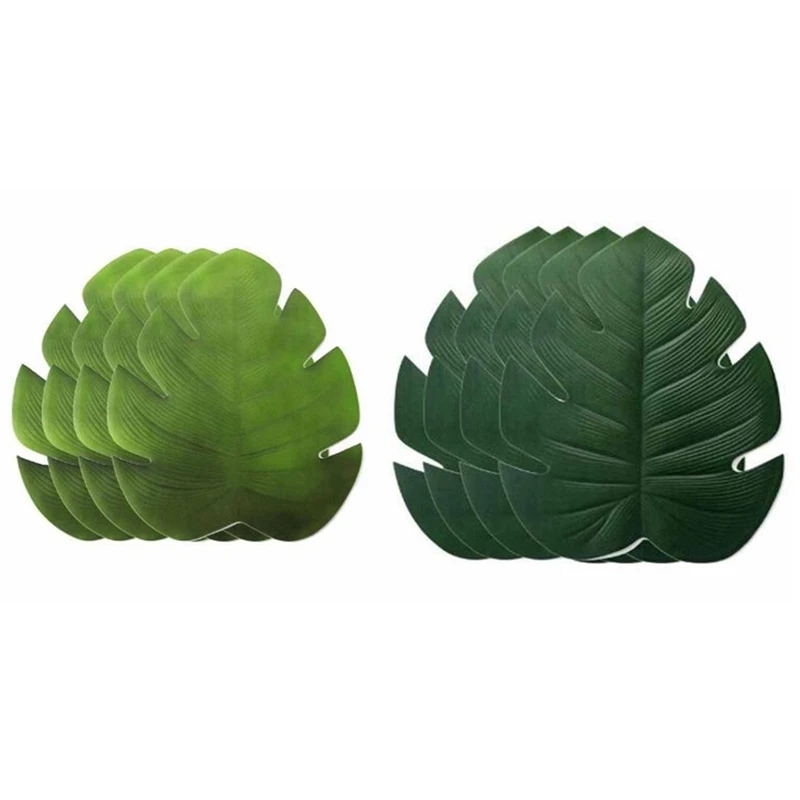 

8Pcs Banana Leaf Coaster Table Mat Waterproof Table Cloth Cup Bowel Pot Mat Pad Holder Dark Green & Gradient Green