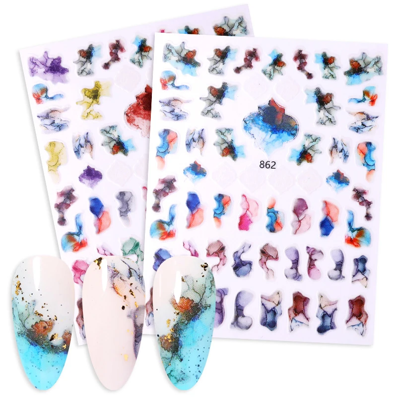 

Nails Art Stickers Colorful Adhesive Manicures Decoration Marble Blooming Stickers Ripple Stitching Design Nail Decoration
