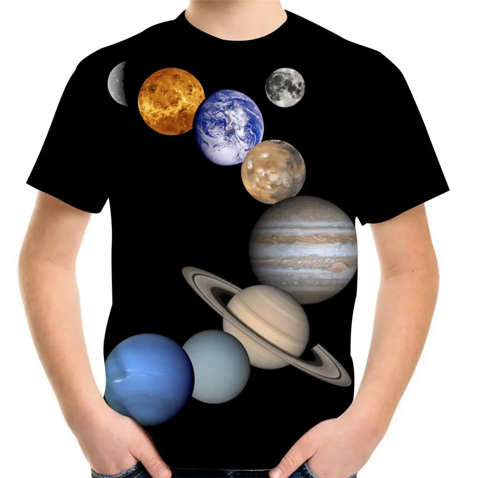 Camiseta con estampado Harajuku 3D para ni&ntilde;os y ni&ntilde;as, camisa informal con estampado de Planeta, universo, Galaxia, tierra, sol y luna, ropa de cumplea&ntilde;os para ni&ntilde;os de 4 a 13 a&ntilde;os-0