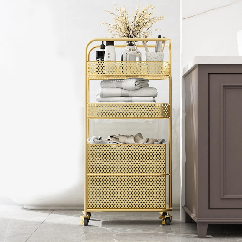 

Nordic fashion light luxury bathroom organizer multi-functional mobile beauty salon trolley Eco-friendly anti-rust storage rack