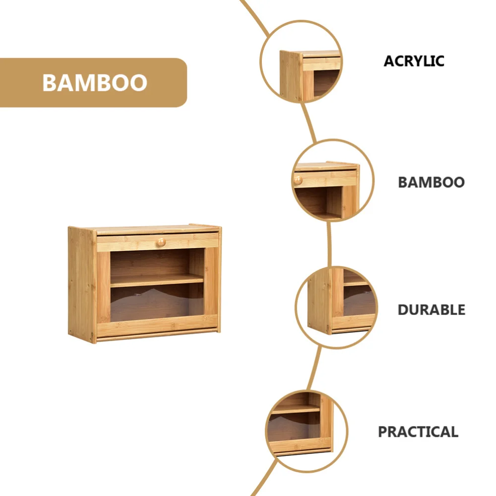 

1Pc Bamboo Bread Box Double Layer Storage Bin Home Kitchen Food Container