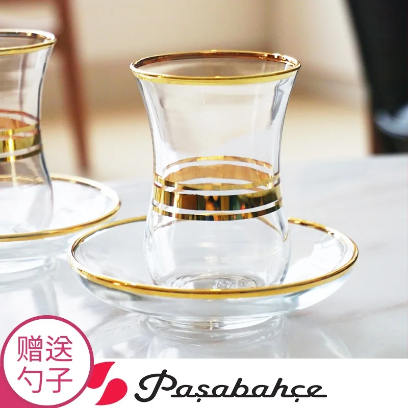 Турецкая черная чайная чашка 101 мл-200 мл импортная стеклянная без свинца с блюдцем