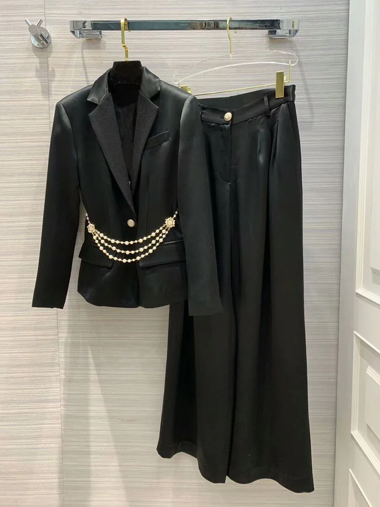 2019FW winner, новинка, Женский блейзер с жемчугом, пальто+ повседневные штаны, женский пиджак, брюки, костюмы, 2 вещи в комплекте, 2 цвета, tclai