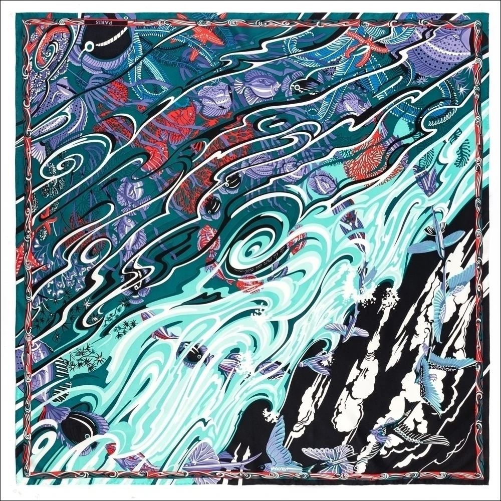 

Шелковый шарф с винтажным принтом ручной работы, дизайнерский шарф из 100% шелка, шаль 90 см, квадратные шелковые шарфы, Шелковый саржевый шарф,...