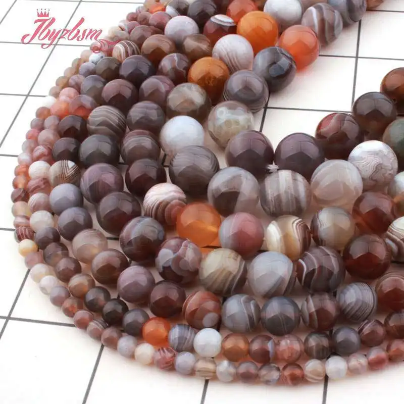 

Natural Botswana Agates Smooth Round Multicolor Spacer Loose Stone Beads For DIY Necklace Bracelet Jewelry Making Strand 15"