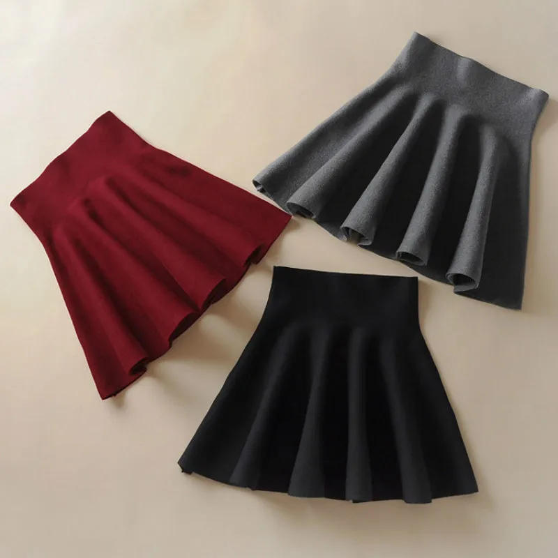

Autumn Winter Women Mini Sweater Skirt 2021 Pleated Skirt A-line Skirt New High-waist Solid Color Short Pleated Skirt Y312