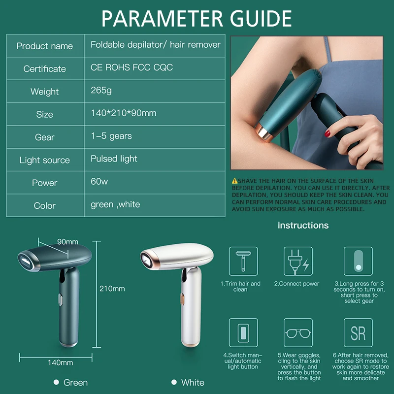 

Foldable IPL Laser Hair Removal 999999 Flashes Electric Permanent IPL Photoepilator Hair Removal Painless Depiladora