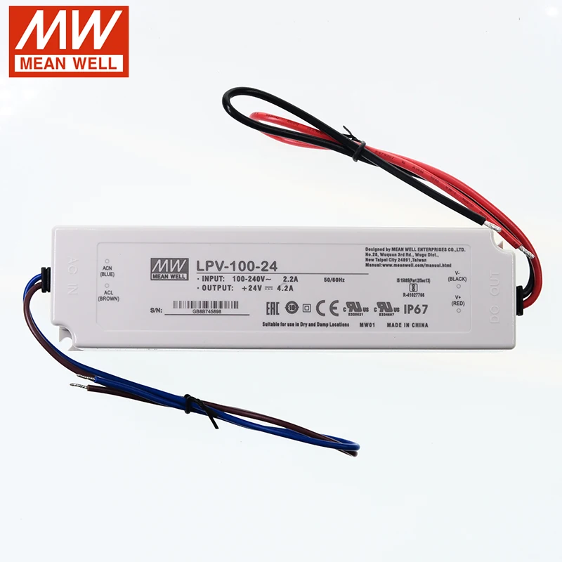 LPV 100 24 MEAN WELL светодиодный драйвер 110/100 В переменного тока до постоянного а Вт