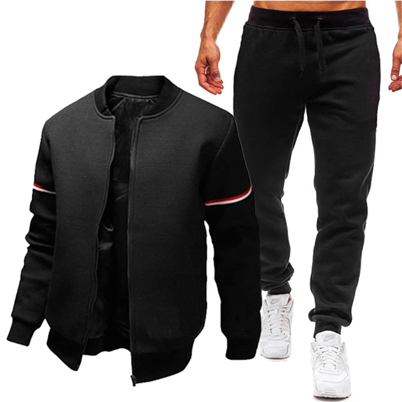 

2021 Autumn Men's Fashion Set Spring Sportswear 2 Piece Sets Sports Hooded Jacket+Pant Sweatsuit Male Tracksuit Plus Size S-4XL