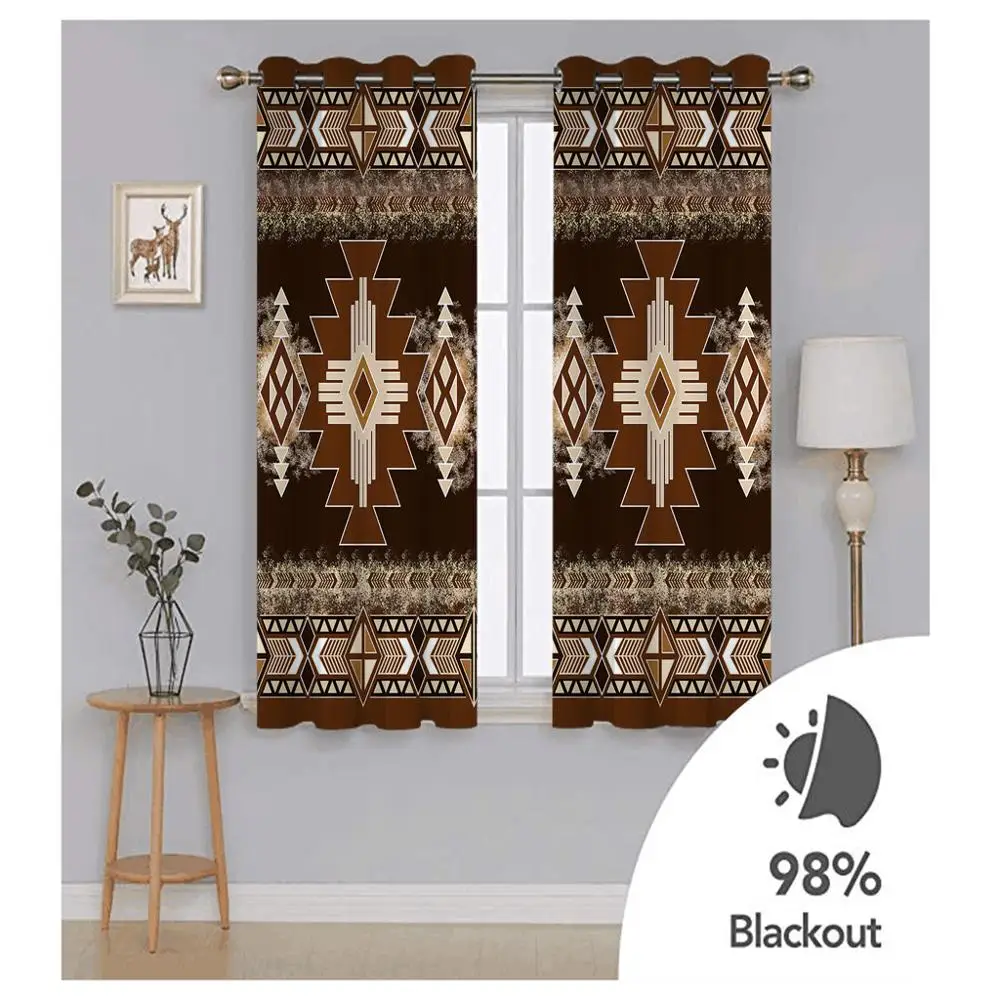 

Bohemia Brown Polyester Fabric pattern Curtain Large Window For Living room Bedroom Blackout Drapes Sets (Left and Right Side)