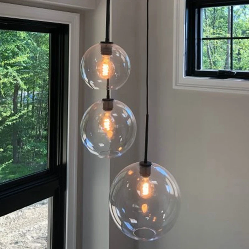 

Clear Glass Ball Chandelier Ball Modern Pendant Lamp Suspension Lighting Fixtures Bedside Lamp Kitchen Lights Loft Hanging Lamps