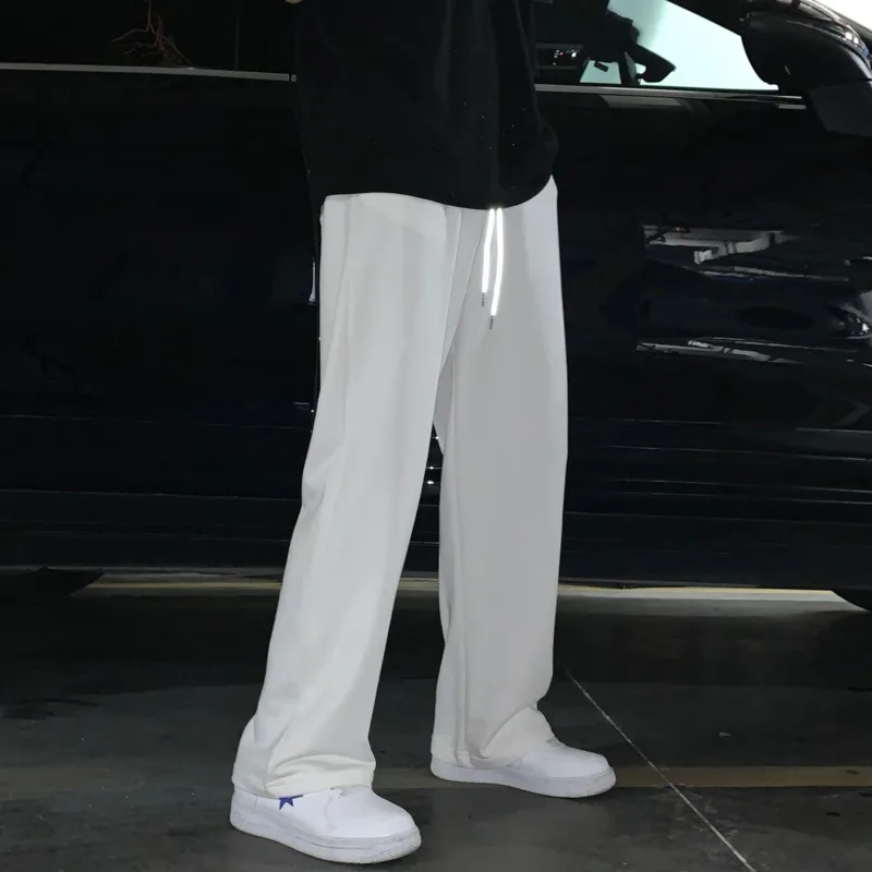 

Summer Thin Casual Pants Men's Fashion Gray Black White Wide-leg Pants Men Streetwear Loose Straight Joggers Sweatpants Mens