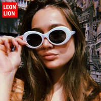 leonlion 2021 oval sunglasses women vintage round thick border frame glasses classic male colorful candy color pink sun glasses