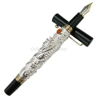 jinhao luxurious flying dragon fountain pen metal embossing iridium fine nib noble silver color for office school home