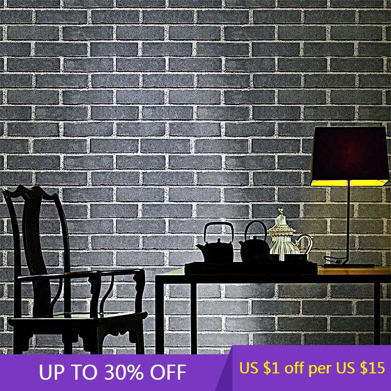 

Self-adhesive brick pattern non-woven wallpaper clothing store cafe striped Mediterranean style wallpaper one drop delivery