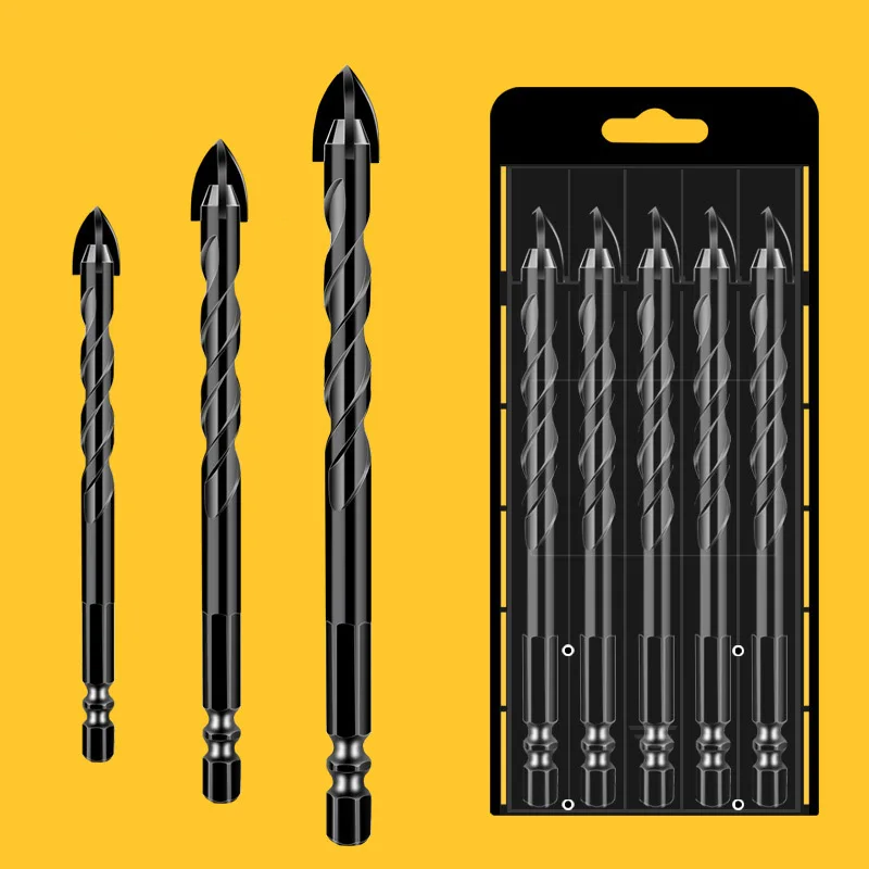

Hex Tile Drill Threaded Cross Blackened Alloy All-Ceramic Vitrified Brick Glass Cement Wall Marble Wood Lengthened Drill Bit Set