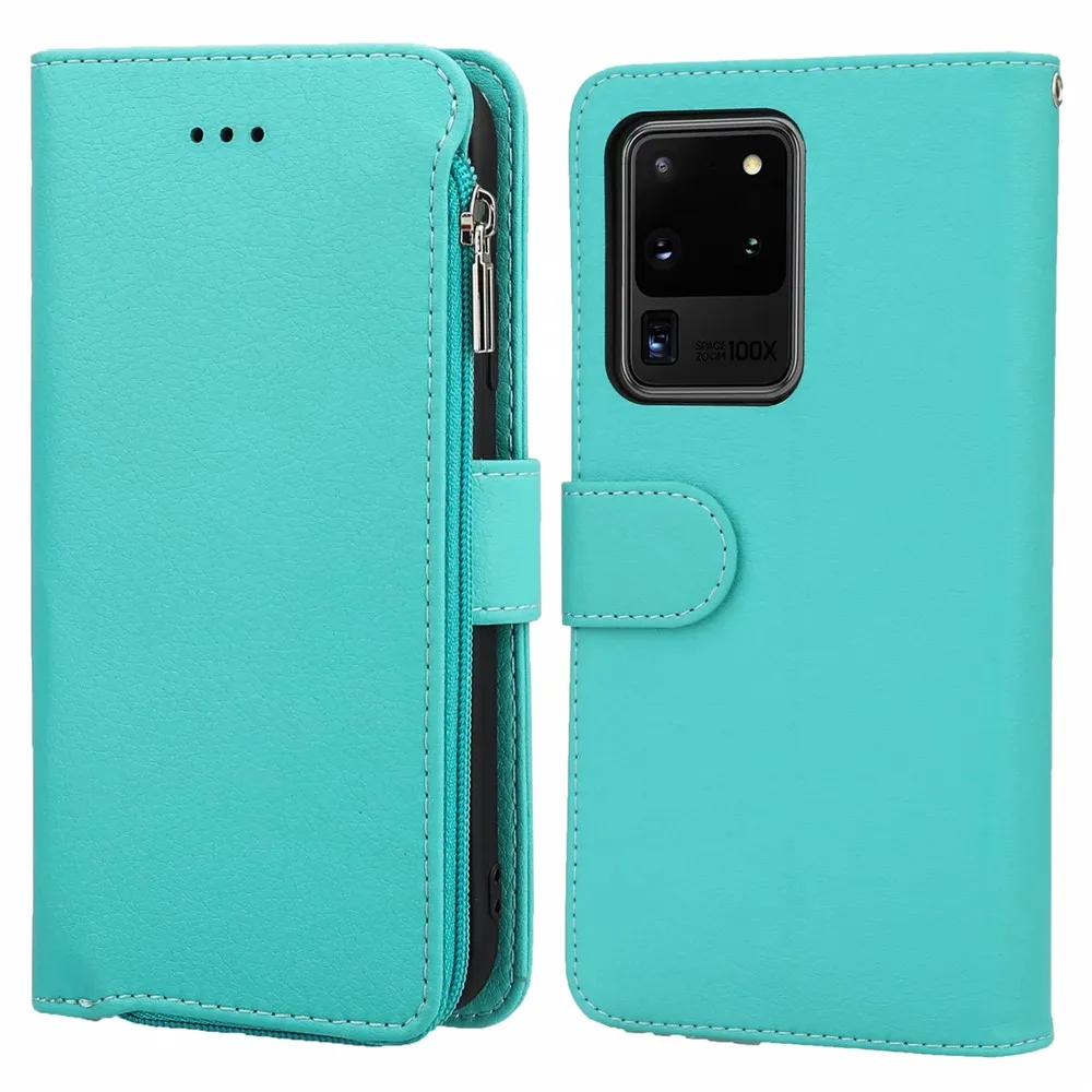 

For Samsung Galaxy S20 Ultra Note 10 Plus 8 9 S10 S9 S8 Durable Magnetic Wallet Zipper PU Leather Case Flip Case Stand Cover