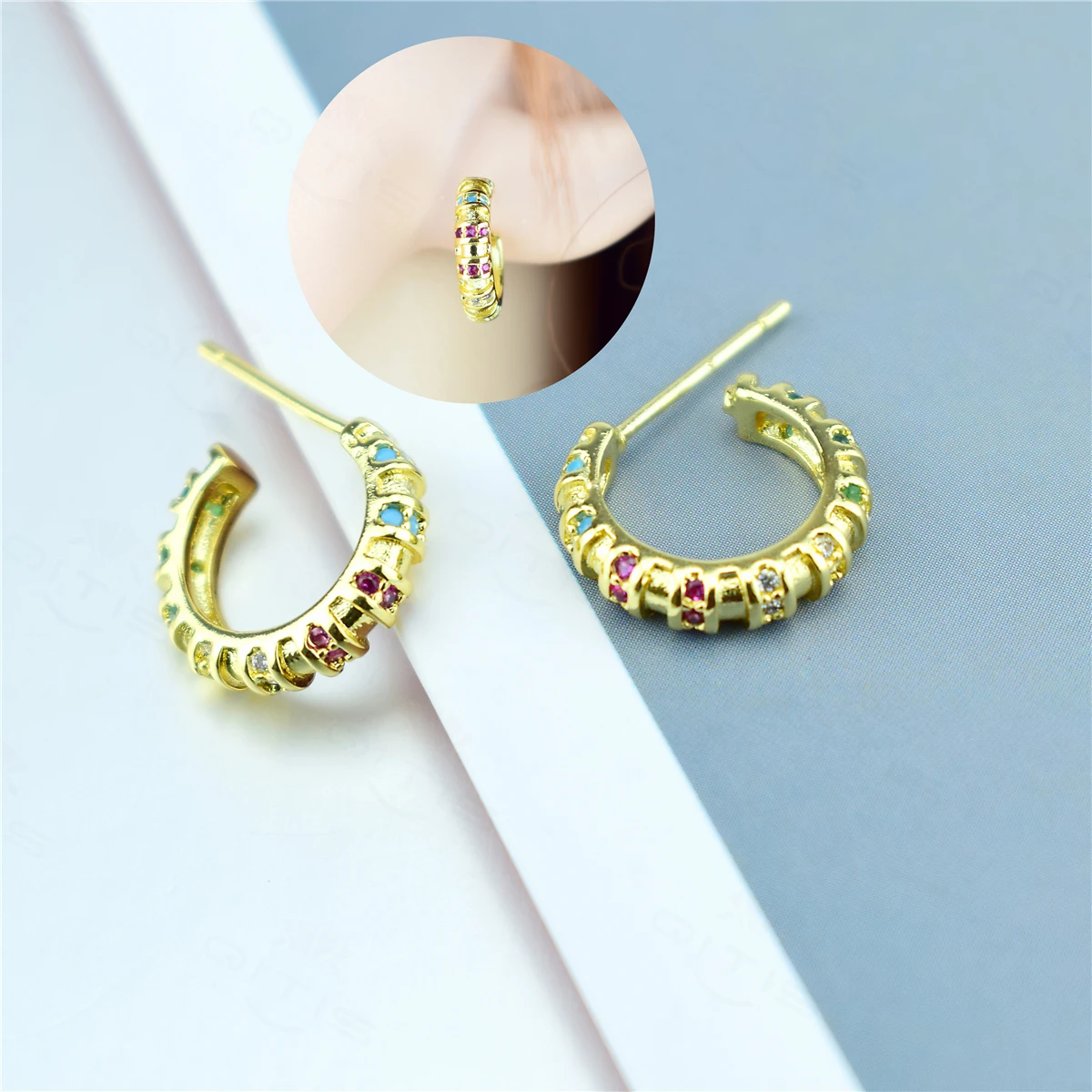 

New Color CZ Zircon Gold Earrings for Women Geometric Small Hoop Earrings Set Huggie Jewelry Wedding Bijoux Brincos