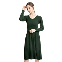 v neck waist slimming bottom inside and outside wear knit dress spring long hair dress