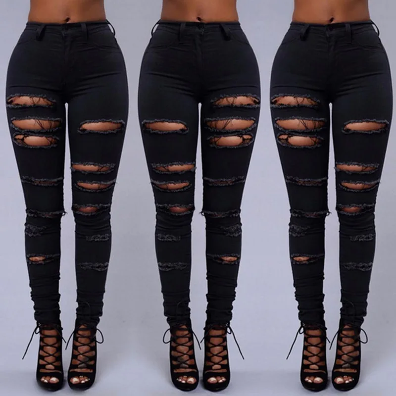 Hot sale ripped jeans for women sexy skinny denim jeans fashion street casual pencil pants female spring and summer clothing