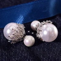 women double sided imitation pearl hollow flower ear stud earrings jewelry gift