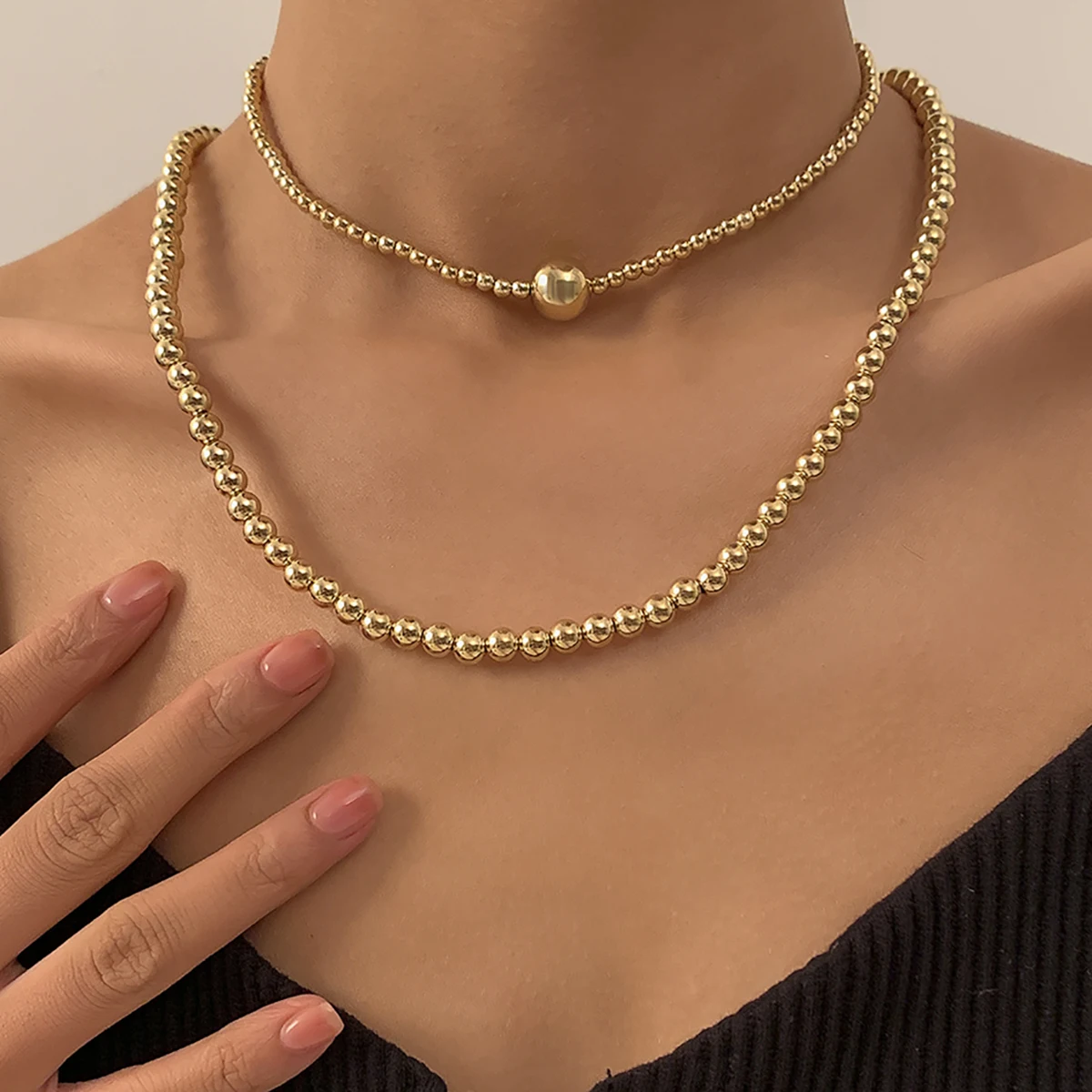 

SHIXIN Vintage Layered Beads Choker Necklace Set for Women Gold/Silver Color Beaded Chain Clavicle Necklace 2021 Fashion Jewelry