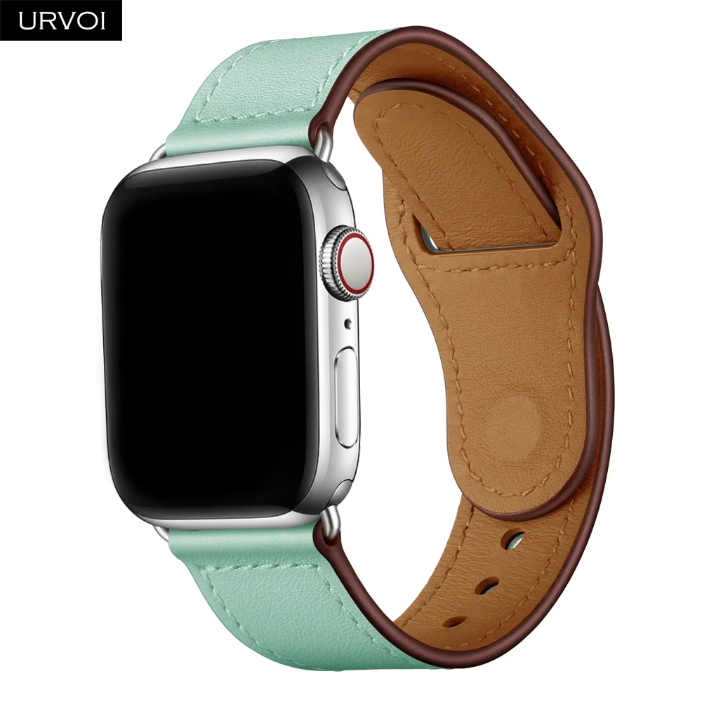 URVOI ремешок для apple watch серии 5/4 3, 2, 1, ремешок для наручных часов iWatch, большие размеры 40-44 мм спортивный ремешок из натуральной кожи Swift Pin& tuck ручной работы