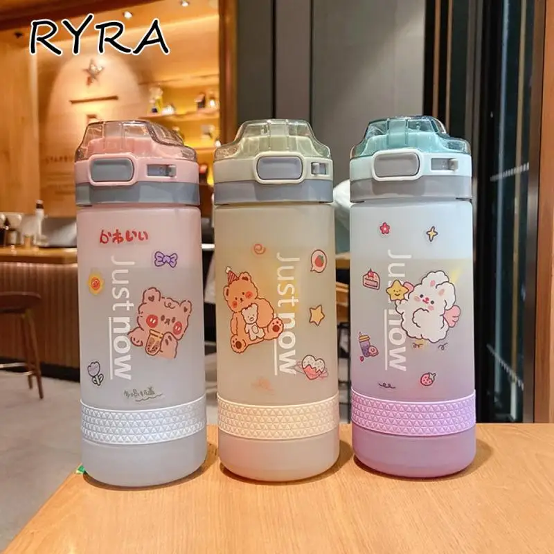 

600ml Fashion Healthy Material Water Bottle With Straw Color Change Design Large Capacity Sports Plastic Drinking Bottles