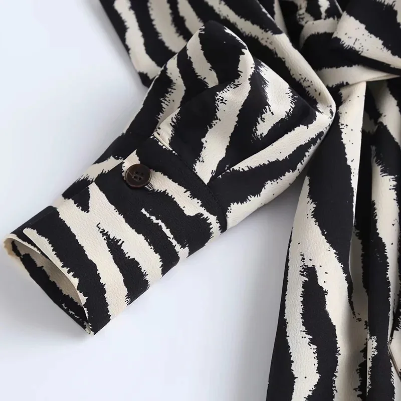 

England Style Fashion Vintage Simple Zebra Pattern Party Midi Dress Women Vestidos with Slash