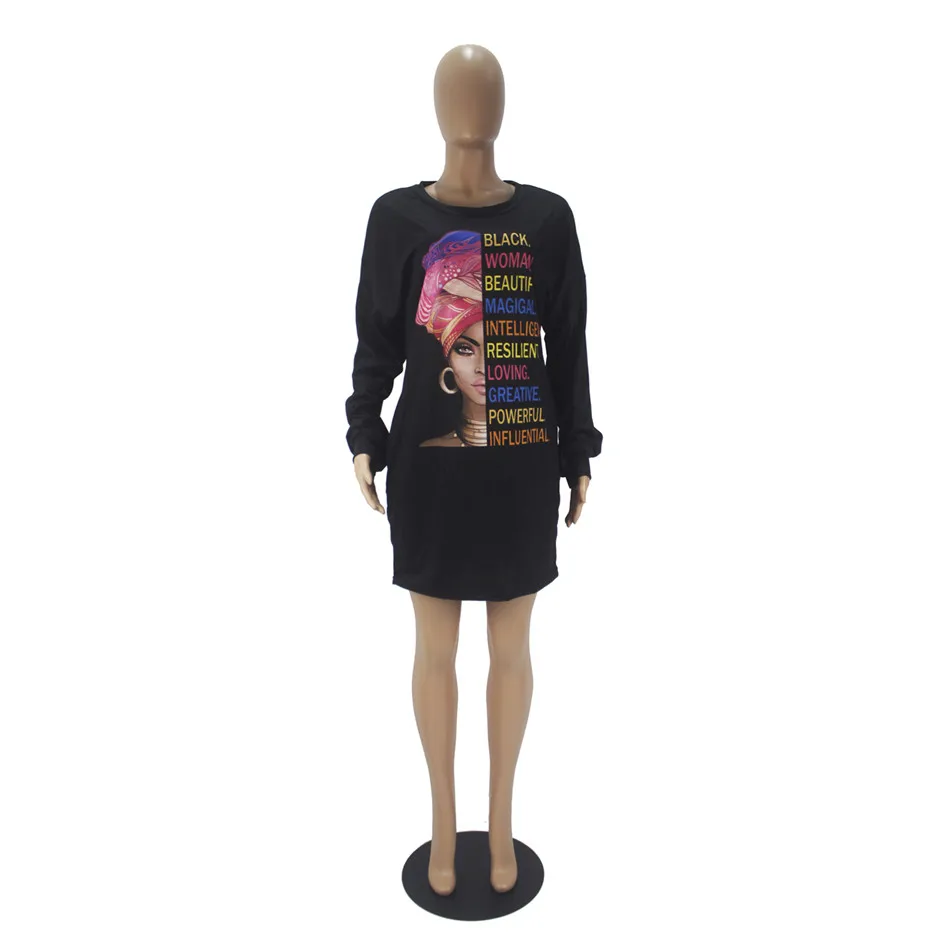 

Women's casual Dress solid color print crew neck loose Long Sleeve Dresses