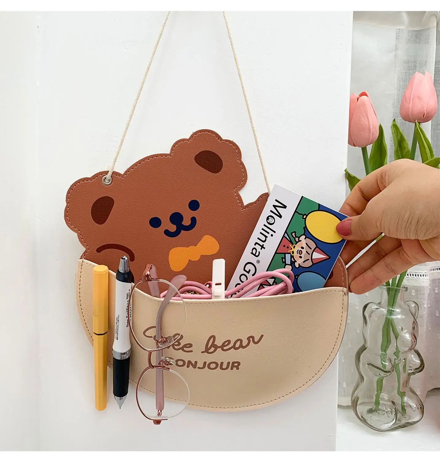 

Bentoy Cute Bear Wall hanging Storage Bag Milkjoy Korea Fashion Cat Rabbit Super Cute Carton Coin Purse Home Decoration Bags