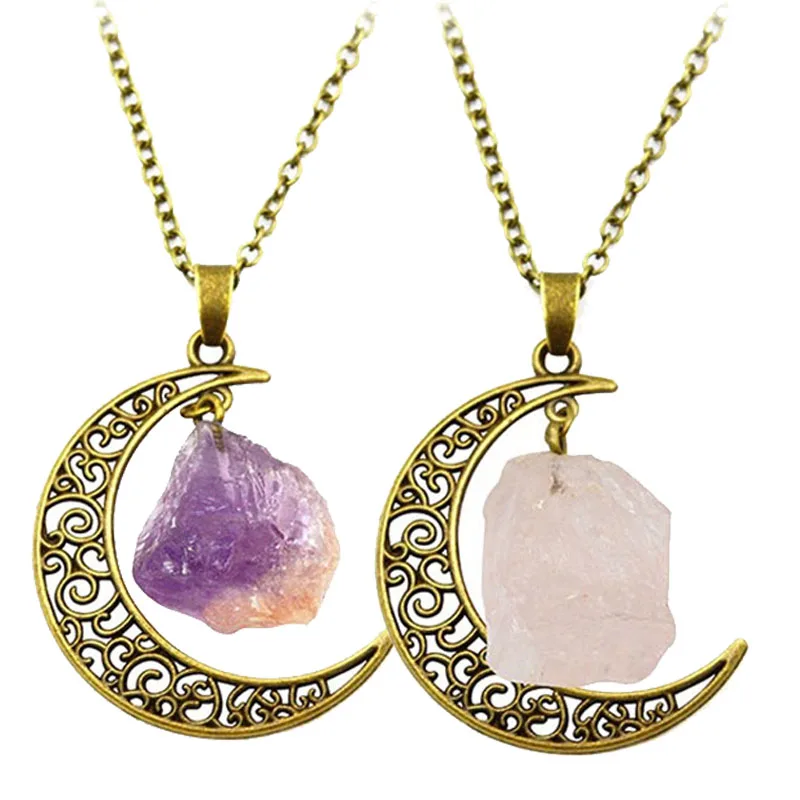 Женские модные креативные естественный кварцевый кристалл ожерелье лунный