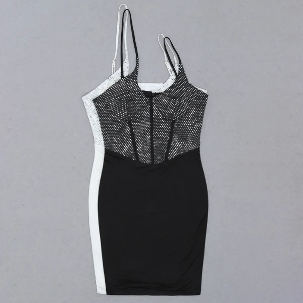 

CY New Summer Lnclined Condole Belt Sheath Paillette Mini Sexy Evening Party Dress Women White And Black Fashion Vesitidos