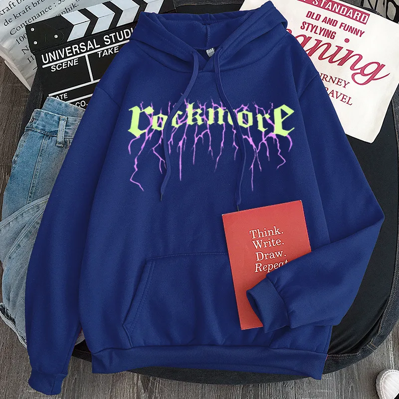 

Lightning Printed Men's Hoodie New Loose Long Sweatshirt Black Sweater Music Rock Casual All-match Jacket Women's Pullover