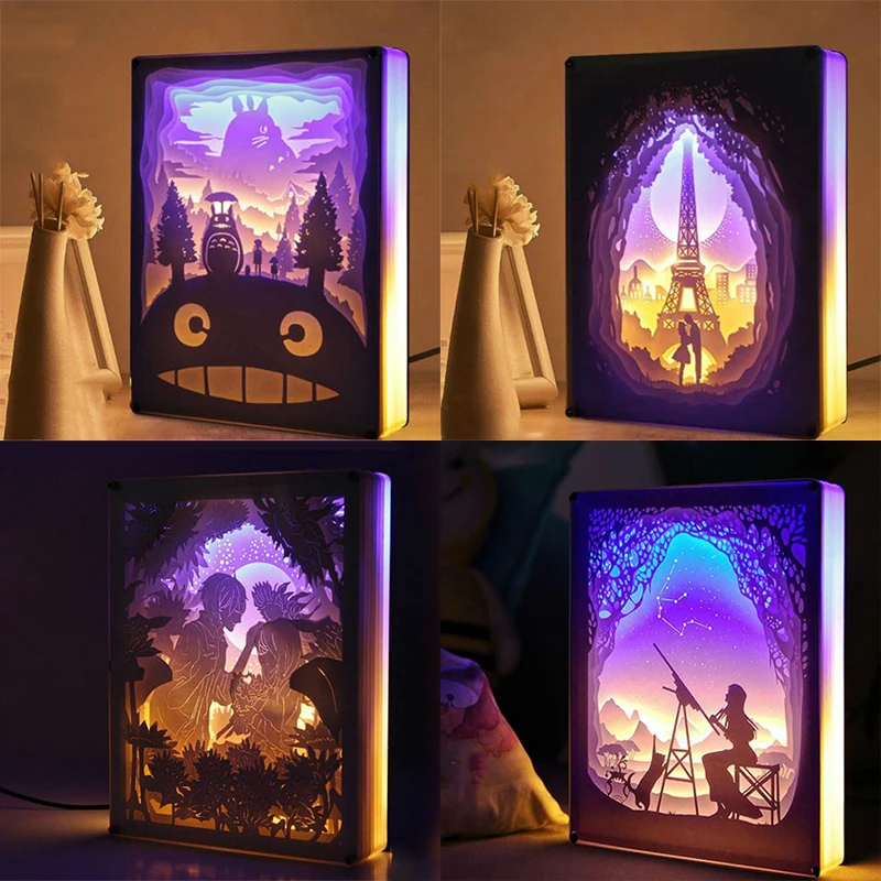 3D резьба по бумаге оригинальная Ночная подсветка настольная лампа спальня прикроватная ночник Рождество Хэллоуин украшение с гравировкой лампа подарки на день рождения