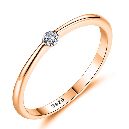 rose gold color Подлинные 925 пробы серебряные кольца, круглые кольца с кубическим цирконием и кристаллами для женщин, свадебные ювелирные изделия для помолвки - Main Stone Color: rose gold color