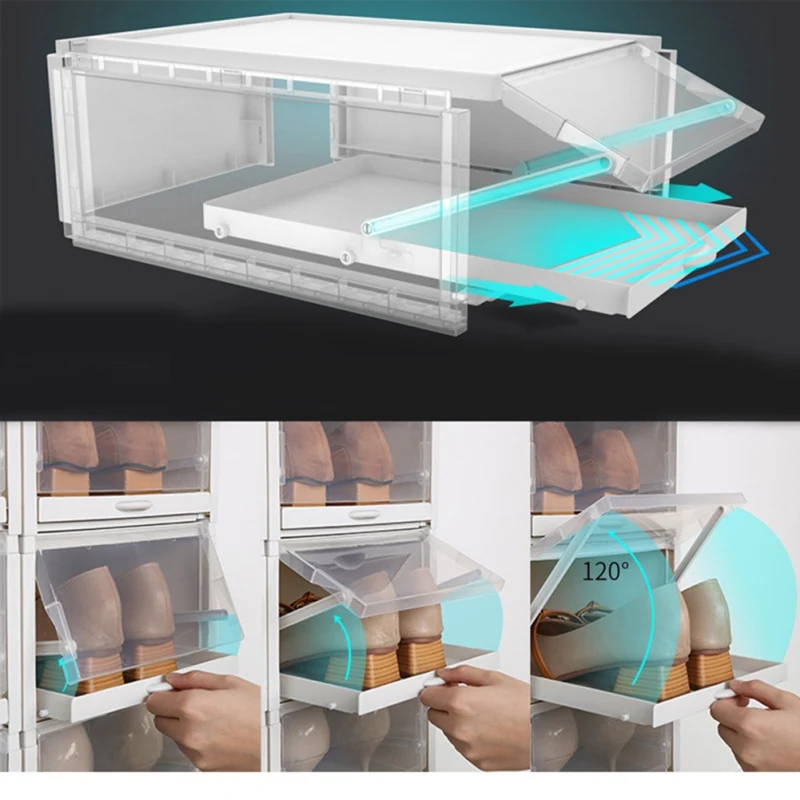 

3PCS Plastic Transparent Shoes Storage Box Household Shoes Finishing Box Stackable Drawer Type Flip Storage Box cc