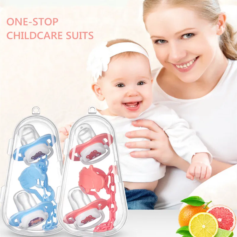 

TUSUNNY 3pcs/set Silicone Pacifier Round Infant Pacifier Flat Clips Newborn Flexible Feeder Nipple Chain Silicone Soother