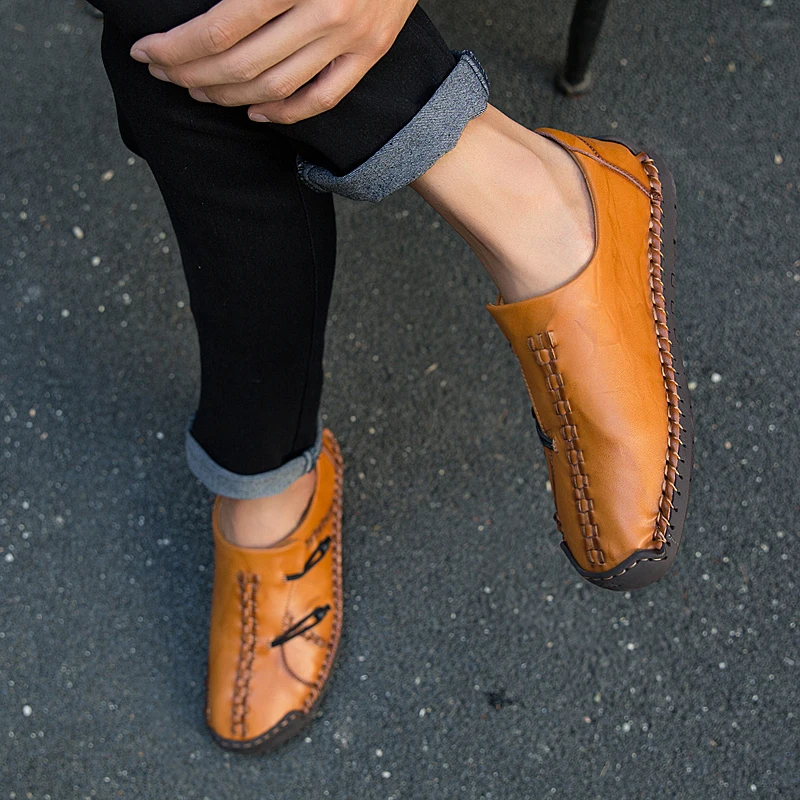 

SKRENEDS brand 2019 New Fashion Genuine Leather Casual Shoes Handmade Driving shoes Vintage Loafers Flats Men's shoes