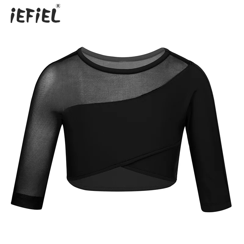 Iefiel танцевальный топ для детей и девочек эластичный Асимметричный укороченный