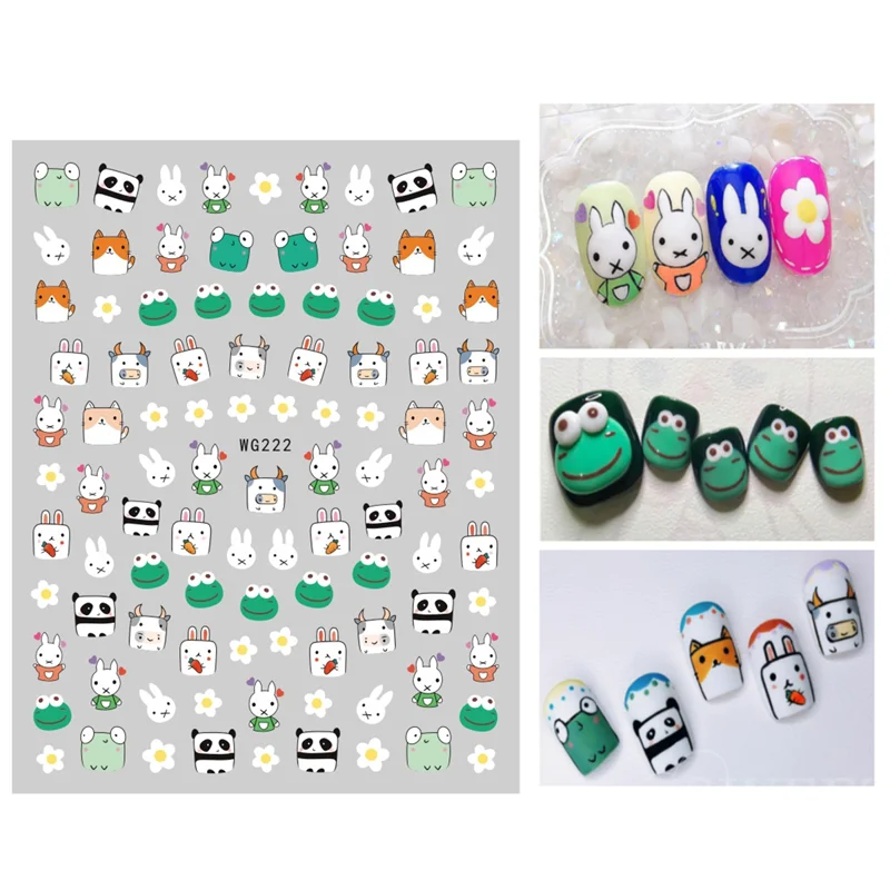 

10PCS Cartoon Animal Cat Nail Sticker Mouse Bow Nail Art Designer Abstract Human Face Love Self-adhesive Finger Slider