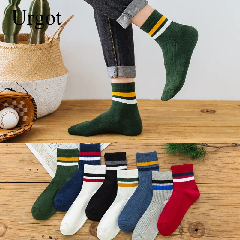

Urgot 3 Pairs Socks Men's Long Tube Spring Summer Cotton Socks Trendy Brand Sports Socks Striped Sweat-absorbent Fashion Meias
