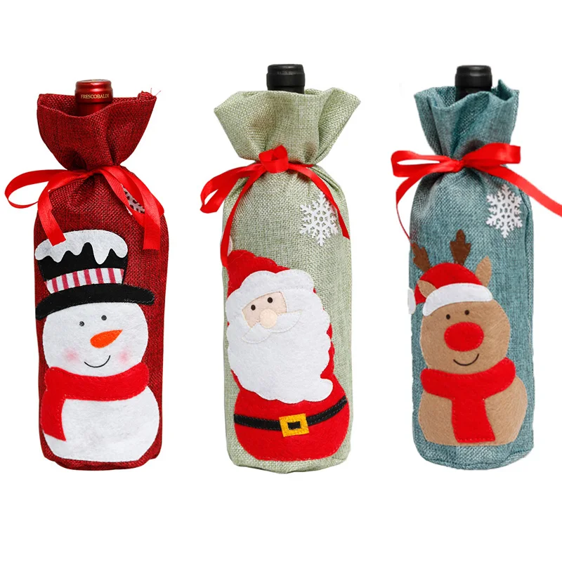 

Christmas Wine Bottle Bag Cover Snowman Stocking Christmas Gift Bags Xmas Sack Packing Navidad Presents Chrismas New Year 2020