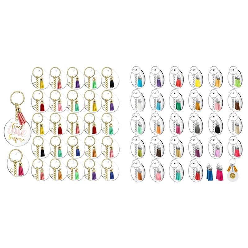 

144Pcs Blank Keychains Circle Key Chains And Tassel Pendant Keyring With 120Pcs Keychain Blanks Tassels Circle Blanks