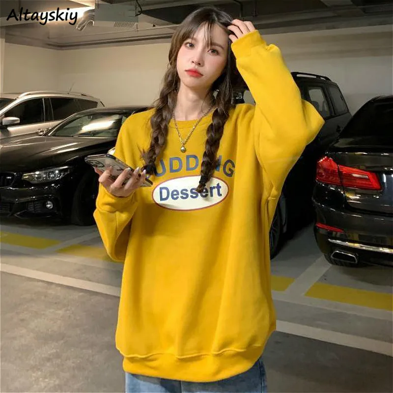 

Hoodies Women High Street Students Korean Style Trendy Long Sleeve Causal Loose All-match Female Spring O-neck Mujer Preppy Chic